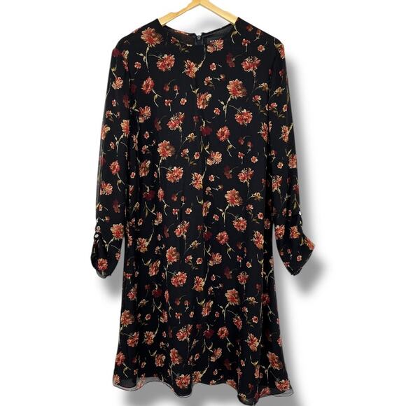 Ellen Tracy Dresses & Skirts - Linda Allard Ellen Tracy Silk Floral Black Midi Sheath Dress Party Cocktail 14